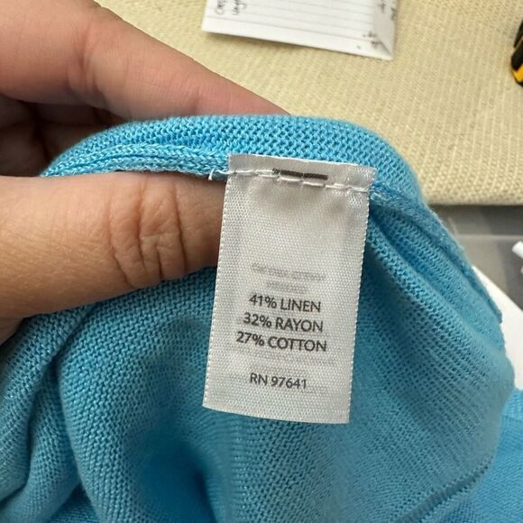 J. Jill Tidal Blue Open Front Knit Lightweight Linen Blend Cardigan Size XL NEW - Picture 7 of 9